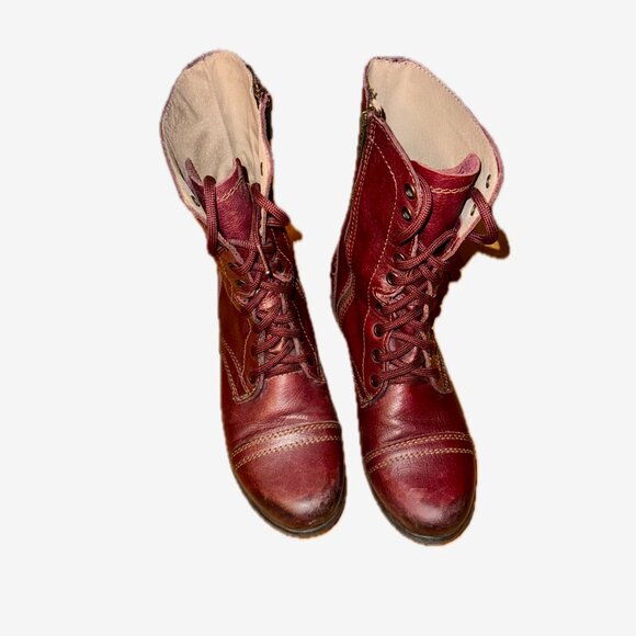 Steve Madden Leather Troopa Combat Boots - Burgundy/Wine Color Size 7 - Picture 3 of 11